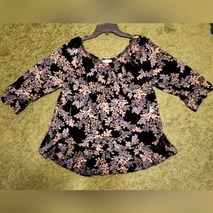 Democracy Women's Size Large Black Velveteen and Sheer Rose Floral Top